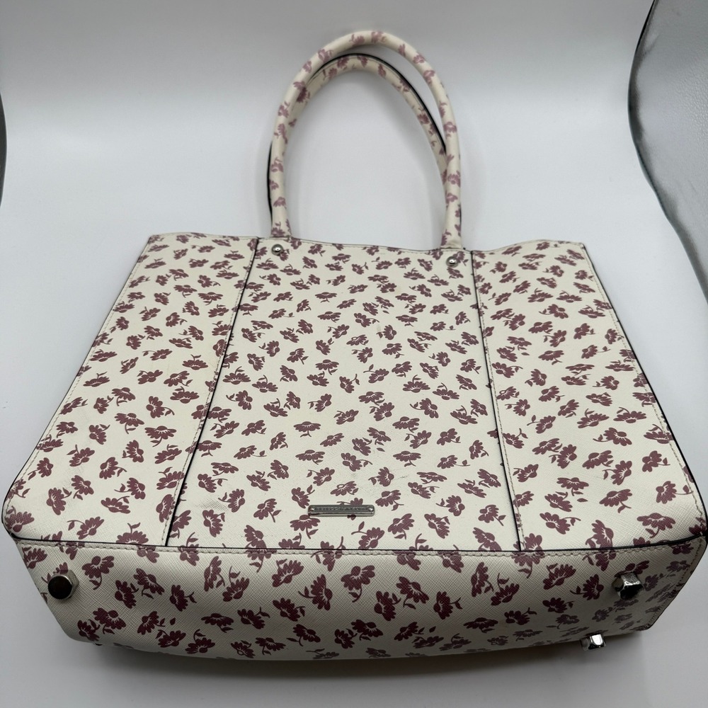Rebecca Minkoff Tote Bag Women Large Cream Floral Saffiano Leather M.A.B. Work - Picture 10 of 14